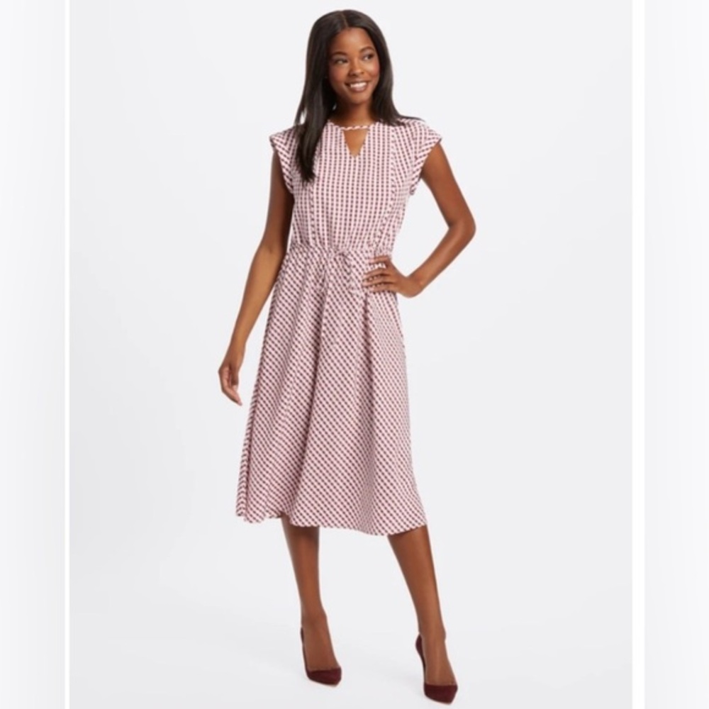 Draper James Gingham Keyhole Midi Dress – Deep Berry Multi – Size XS